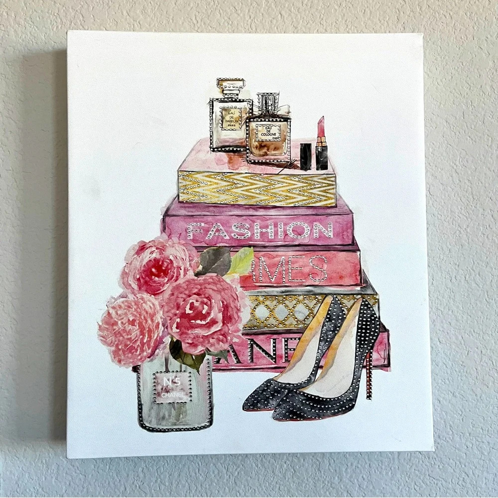 Bebe Fashion iconic canvas wall hanging panting white 15x13 in